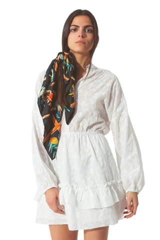 Broderie Mini Dress With Ruffles in White