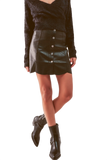 Button Through Mini Skirt in Black