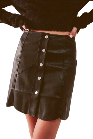 Button Through Mini Skirt in Black