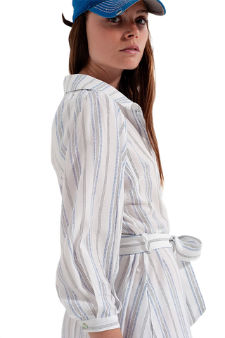 Button Through Smock Midi Dress in Stripe