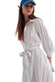 Button Through Smock Midi Dress in Stripe