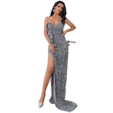 Selina Grey Sequin High Split Gown
