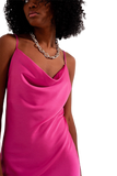 Cami Midi Slip Dress in High Shine Satin in Fuchsia