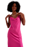 Cami Midi Slip Dress in High Shine Satin in Fuchsia