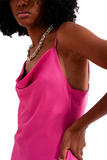 Cami Midi Slip Dress in High Shine Satin in Fuchsia