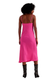 Cami Midi Slip Dress in High Shine Satin in Fuchsia