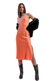 Cami Midi Slip Dress in High Shine Satin in Orange