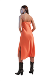 Cami Midi Slip Dress in High Shine Satin in Orange
