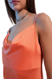 Cami Midi Slip Dress in High Shine Satin in Orange