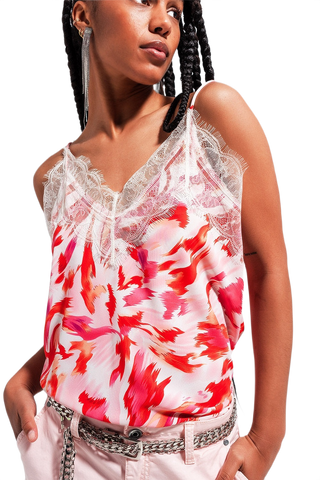 Lace'd White and Fuchsia V Neck