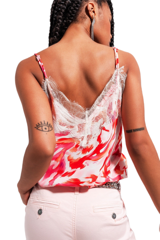 Lace'd White and Fuchsia V Neck