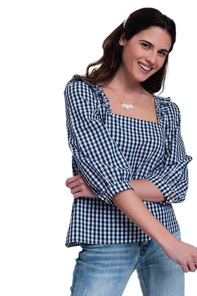 Check Square Neck Top