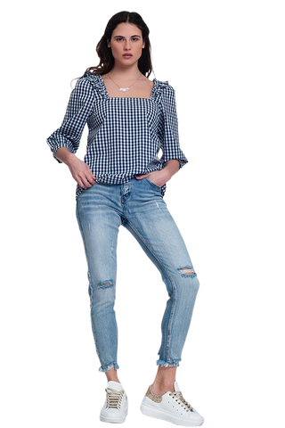 Check Square Neck Top