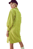 Cord Mini Shirt Dress in Lime