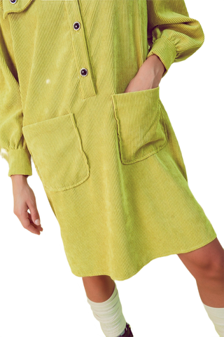 Cord Mini Shirt Dress in Lime