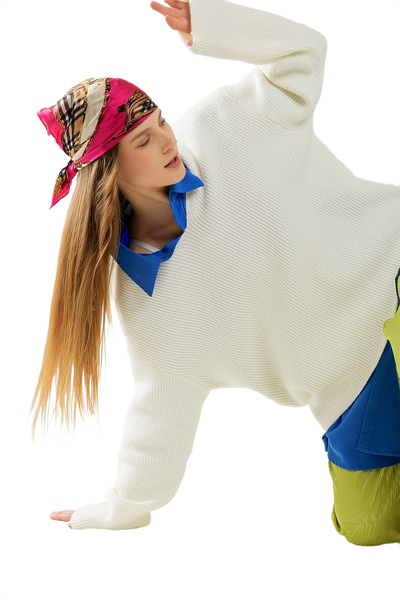 Cream Knit v Neck Sweater
