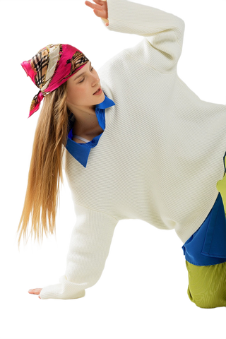Cream Knit v Neck Sweater
