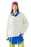 Cream Knit v Neck Sweater