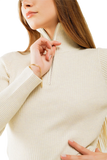 Cream Ribbed Fitted Sweater With Zip Closure