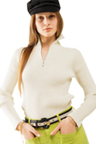 Cream Ribbed Fitted Sweater With Zip Closure