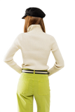 Cream Ribbed Fitted Sweater With Zip Closure