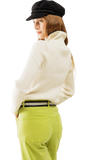 Cream Ribbed Fitted Sweater With Zip Closure