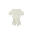 Cream T-Shirt With Crossed Front and V-Neck