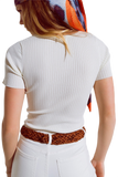 Cream T-Shirt With Crossed Front and V-Neck