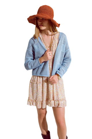 Crochet Cardigan With Knitted Clouds in Blue