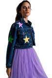 Crop Denim Jacket With Multicolored Stars