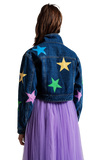 Crop Denim Jacket With Multicolored Stars
