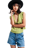 Crop Top With Bib Collar in Green