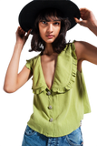 Crop Top With Bib Collar in Green