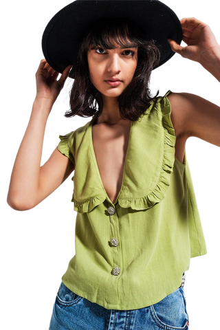 Crop Top With Bib Collar in Green