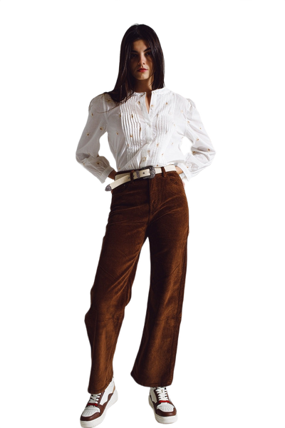 Cropped Cord Pants in Brown