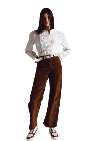 Cropped Cord Pants in Brown