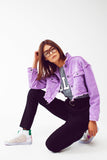 Cropped Denim Trucker Jacket in Purple