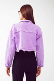 Cropped Denim Trucker Jacket in Purple