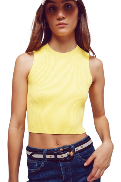 Cropped Knitted Tank Top in Yellow
