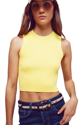 Cropped Knitted Tank Top in Yellow