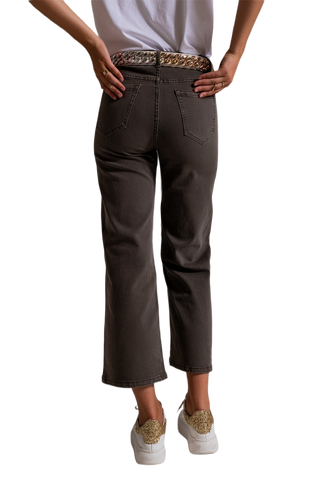 Cropped Wide Leg Jeans in Grey