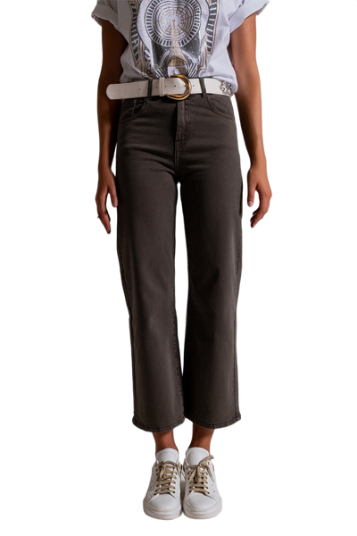 Cropped Wide Leg Jeans in Grey