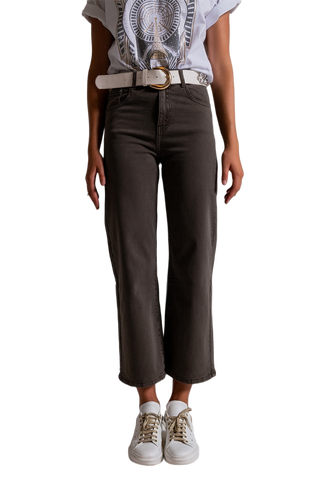 Cropped Wide Leg Jeans in Grey