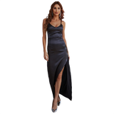Riva Solid Black Satin Cami Dress
