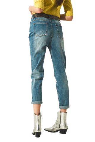 Distressed Straight Leg Jean in Light Blue
