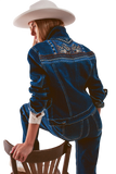 Embroided Back Denim Jacket in Dark Blue