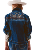 Embroided Back Denim Jacket in Dark Blue