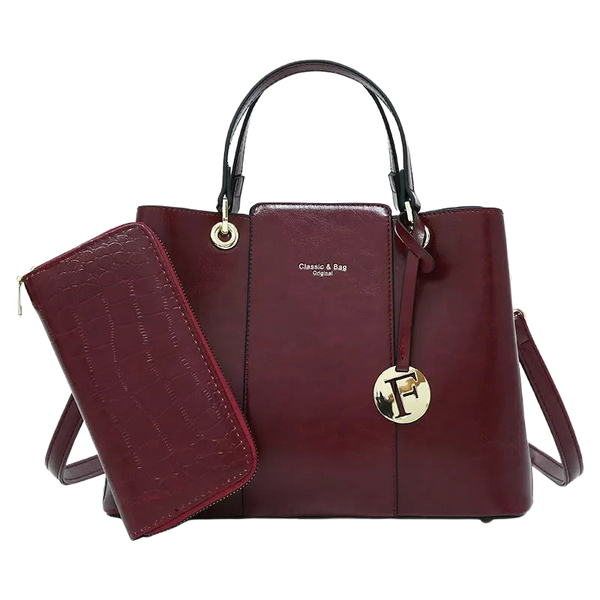 Aaliyah Faux Crocodile Handbag Set (2-Pieces) - Maroon