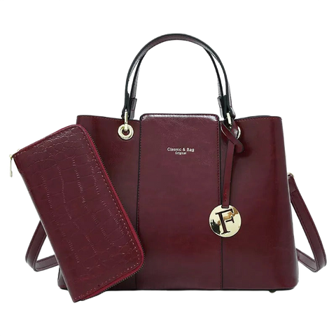 Aaliyah Faux Crocodile Handbag Set (2-Pieces) - Maroon