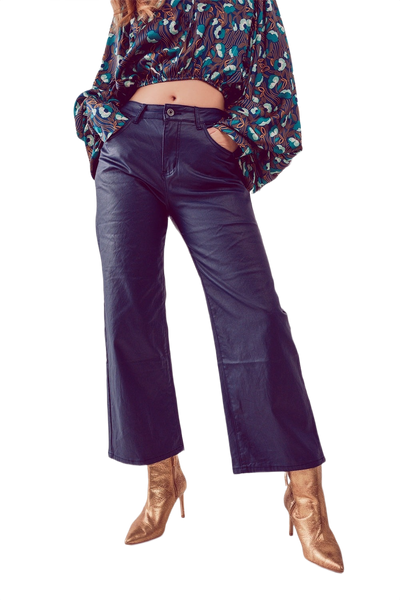 Faux Leather Wide Leg Pants